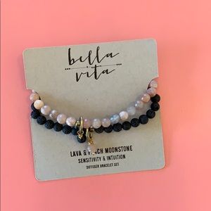 Lava & Peach Moonstone Diffuser Bracelet Set